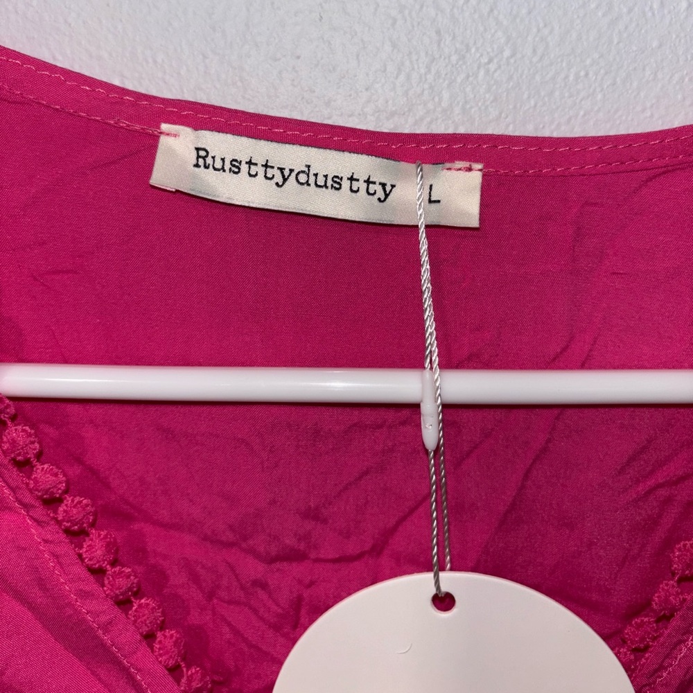 Women's Large Pink Lace Sleeve Top - Picture 2 of 5